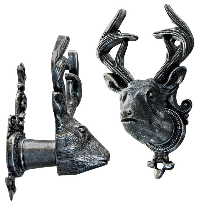 Haller, Pistolen- und Gewehrhalter, Hirschkopf, 2 teilig, aus Gußeisen